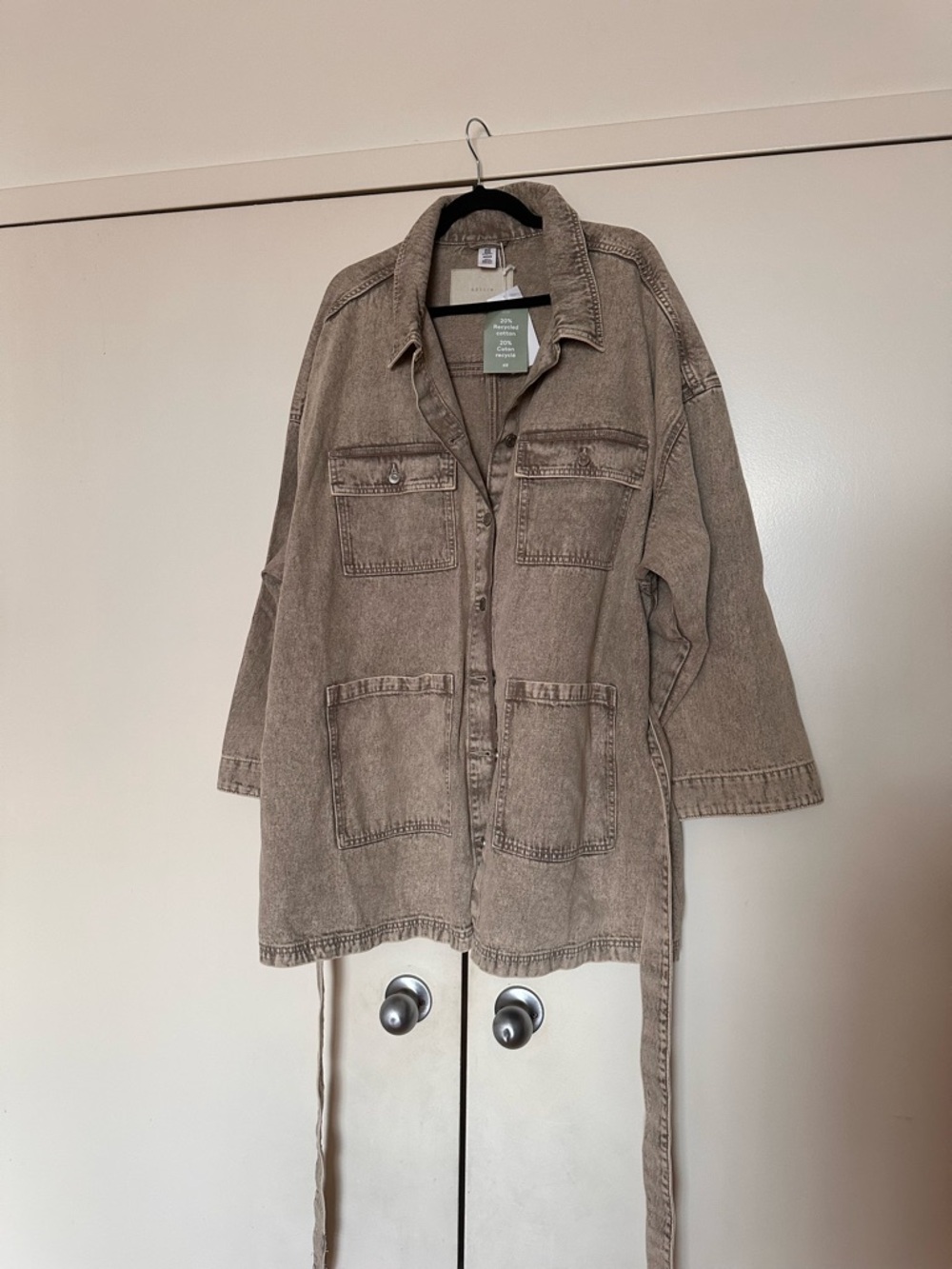 H&M Plus Size Utility Belted Denim Jacket, Beige, Size 3X